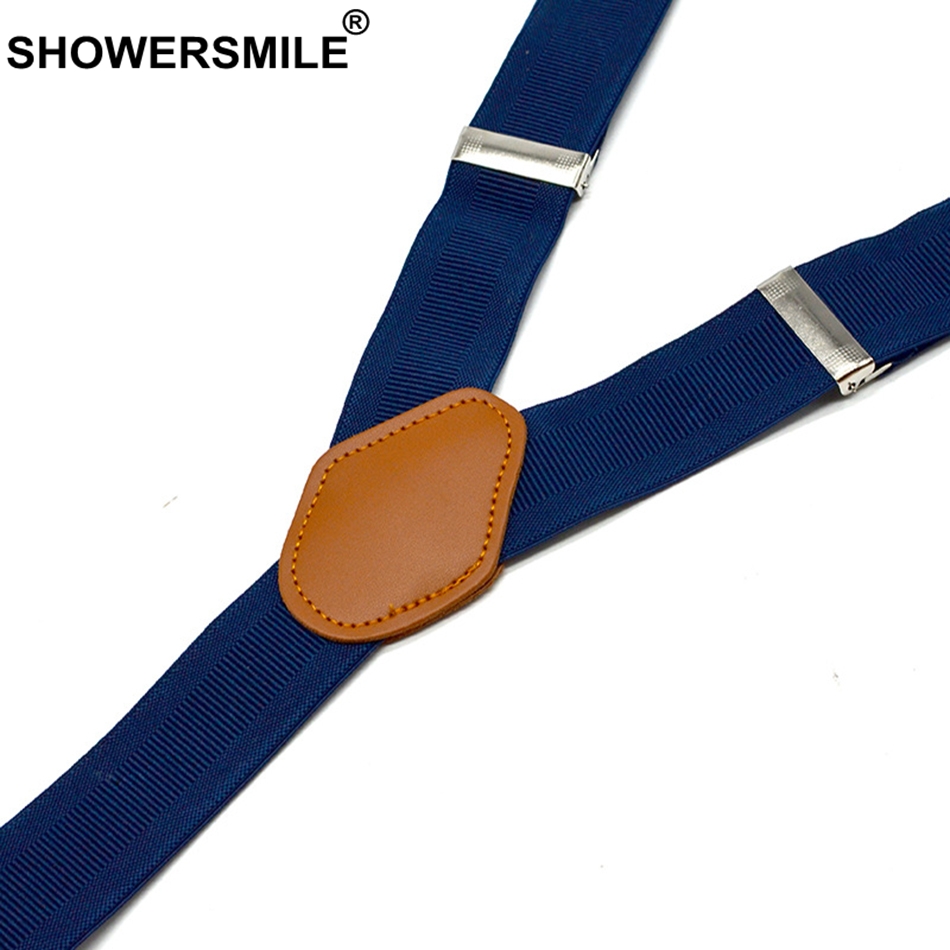 SHOWERSMILE Navy Suspenders Pants husband Mens Trouser Belt Elastic Adjustable Braces Adult Wide Strap 120cm Male Suspender