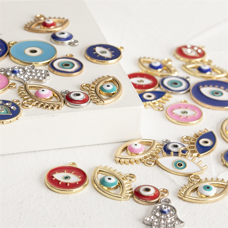 40pcs/lot Mixed Colorful Enamel Eye Charms Pendant DIY Necklace Bracelet For Jewelry Making Accessories