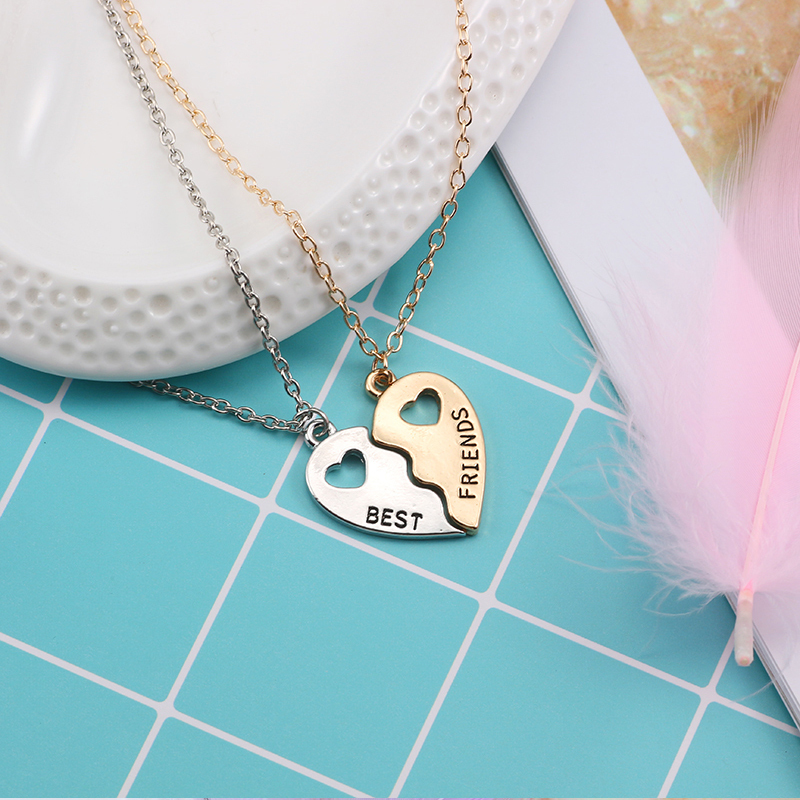 Best Friend Necklace Couple Paired Pendant Choker Rainbow Heart Bff Neck Chains Gift Friendship Women Jewelry Set Free Shipping