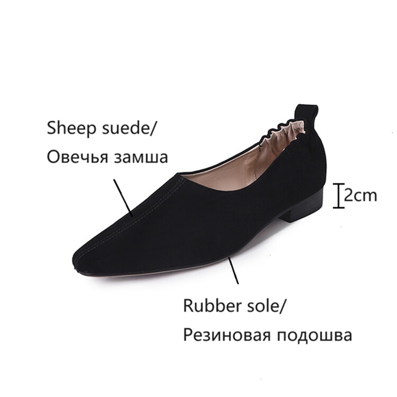 NEW Spring/Autumn Loafers Sheep Suede Leather For Square Toe Chunky Heel Soft Shoes Black Shallow Women Pumps