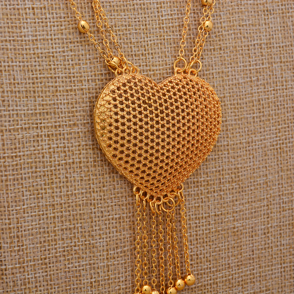 24K Dubai Gold Color Heart Jewelry Sets for women Necklace earrings Ring bridal African wedding ornament wife gifts Jewelry set