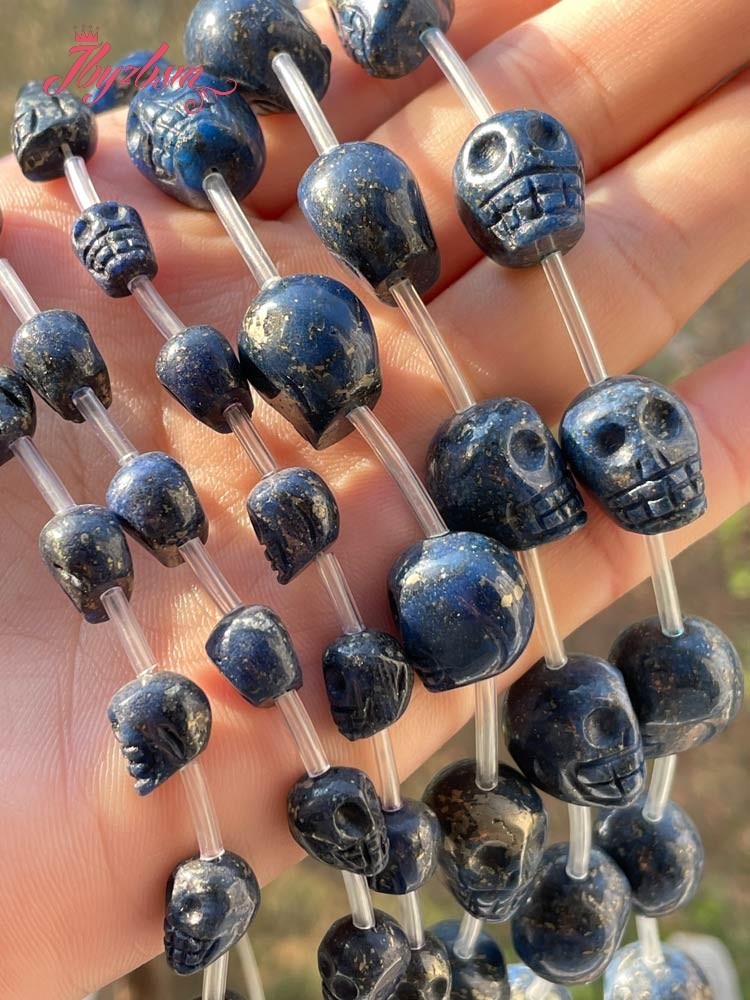 Skull Blue Lazuli Lapis Beads Natural Stone Spacer Loose Beads for Women Men DIY Necklace Bracelet Rings Jewelry Making 15"