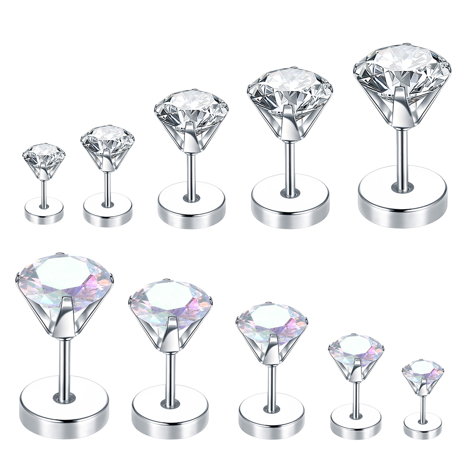 1PC Steel Earring Stud Ear Piercings 3-8mm Crystal Gem Ear Studs Earring 18G 6mm Cartilage Tragus Piercing Sexy Womem Jewelry