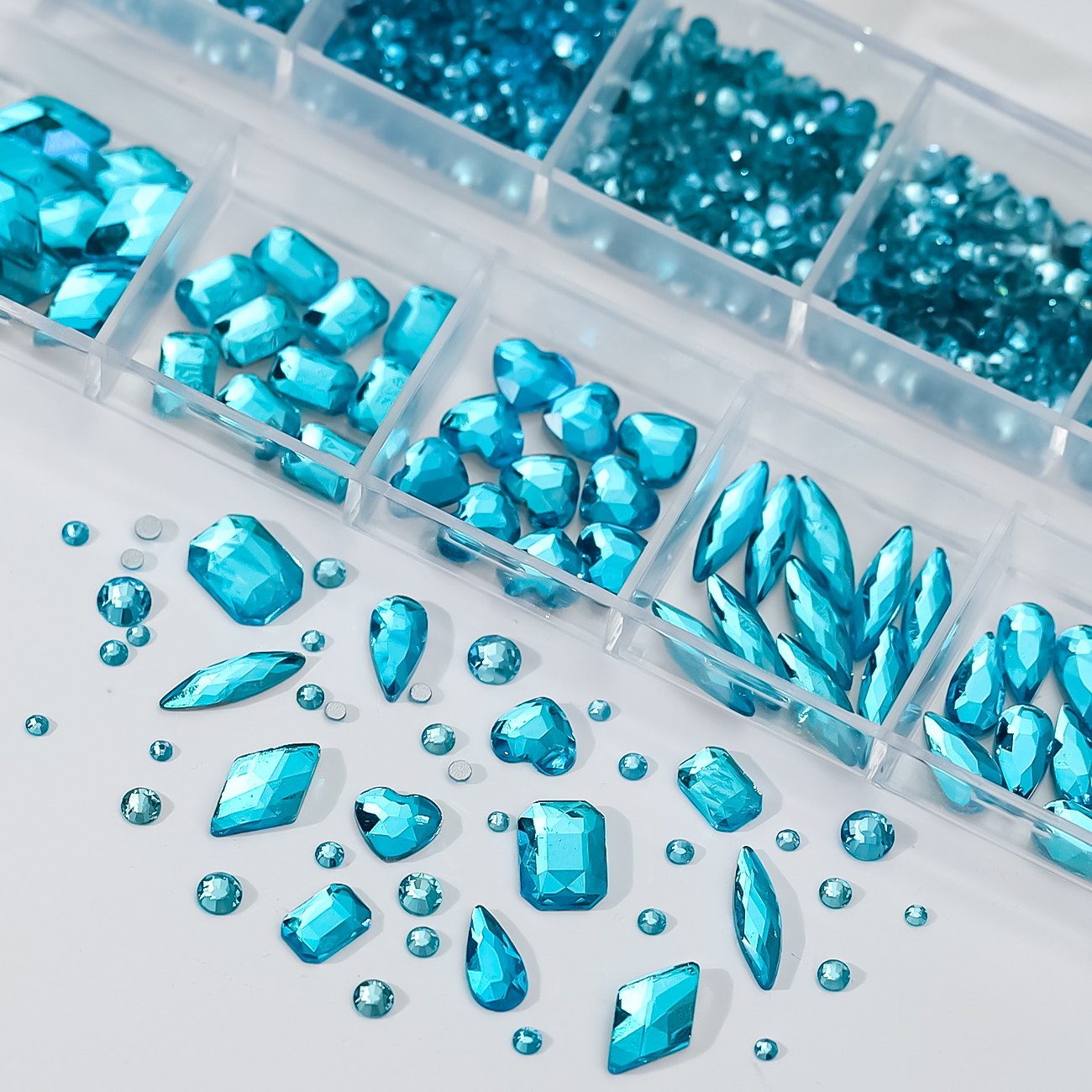 SS4-SS16 Lake Blue Luxury Dimond Nail Jewelry 3D Mixed-Shape Shinying Crystal Nail Rhinestone 1*BoxFlat-back Blue Manicure Stone