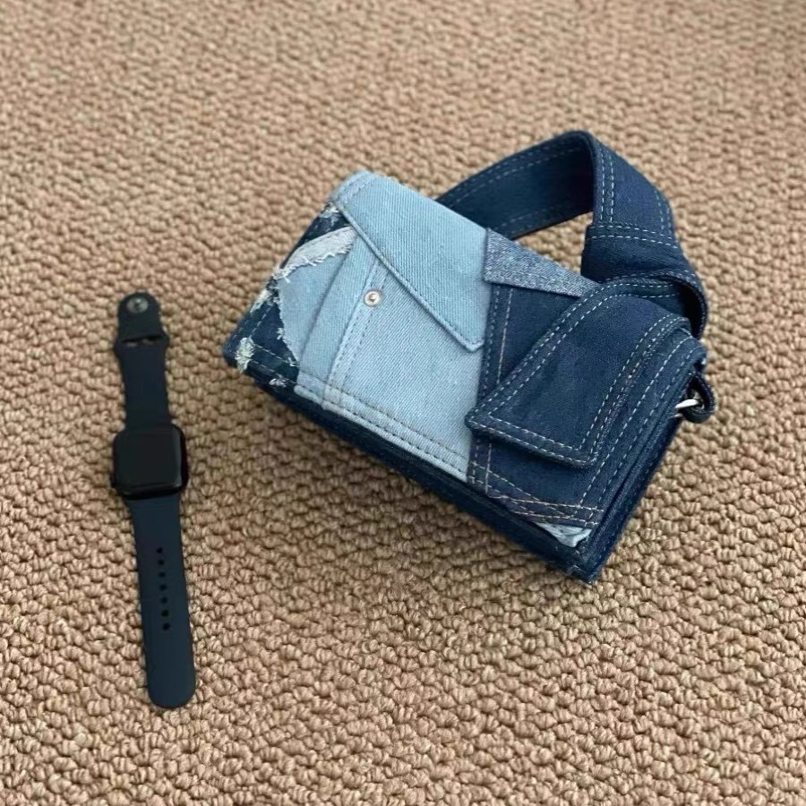 Small and versatile denim patchwork diagonal cross bag for women's new commuting portable small square bag Korean casual shoulder bag