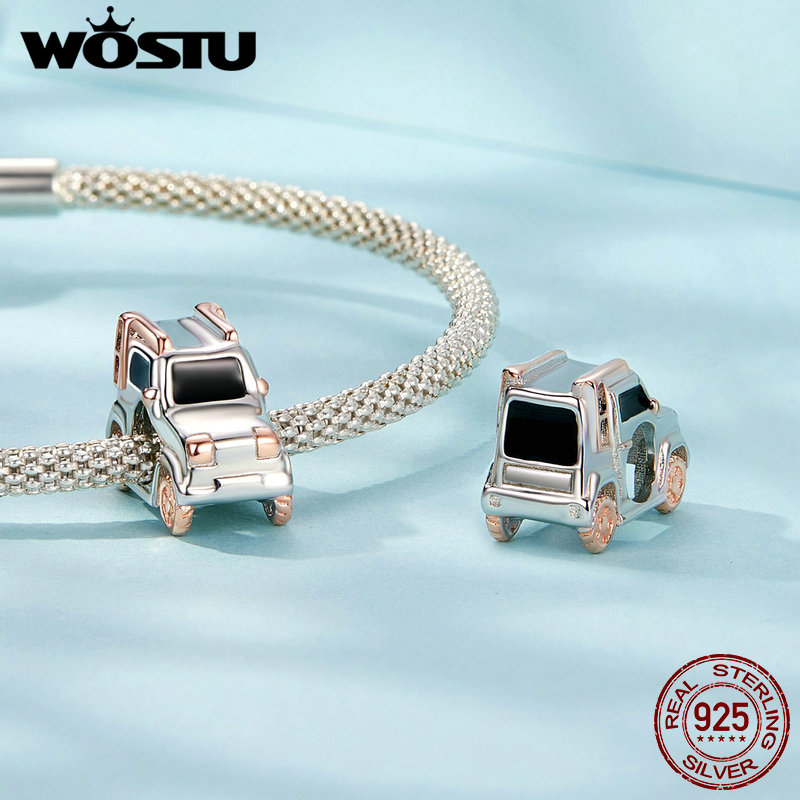 WOSTU 925 Sterling Silver Punk Style Jeep Charm Enamel Outdoor Travel Car Beads Fit Original Bracelet Birthday Cool DIY Gift