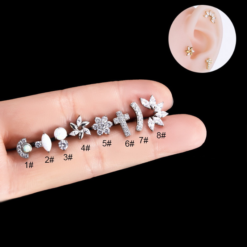 G23 Titanium Piercing Labret Studs Goth Geometric CZ Internal Thread Lip Ear Nail Helix Piercing Cartilage Conch Body Jewelry