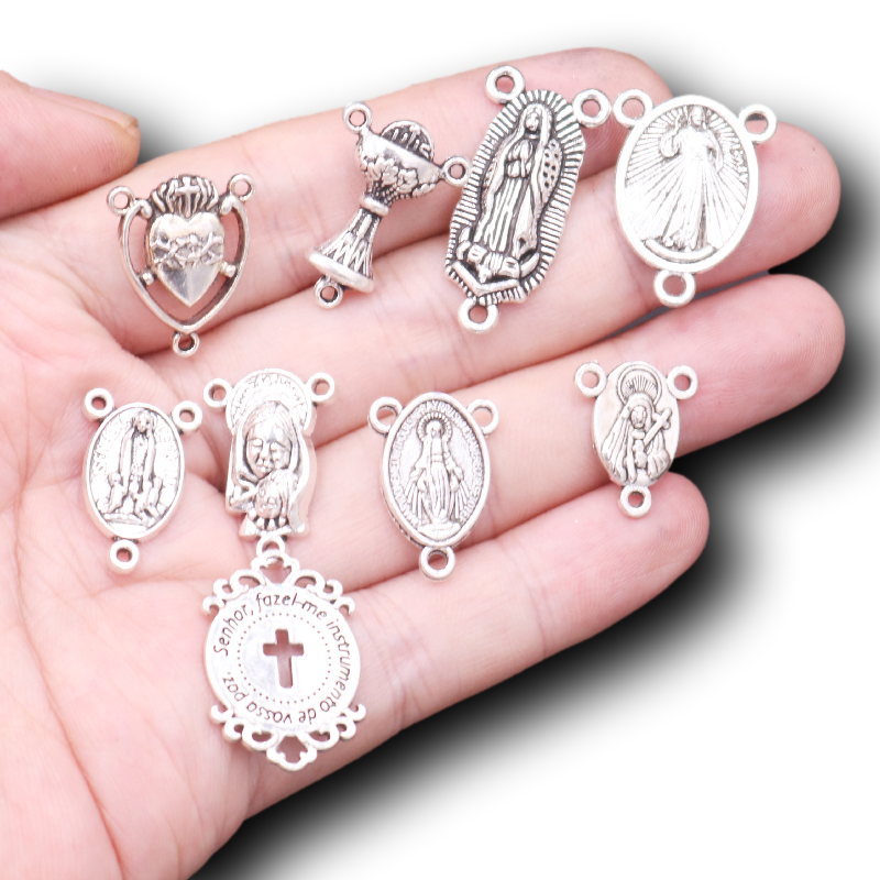 20pcs Mix Silver Plated Catholic Virgin Mary Three-Hole Connector DIY Charm Prayer Rosary Necklace Jewelry Crafts Making P753
