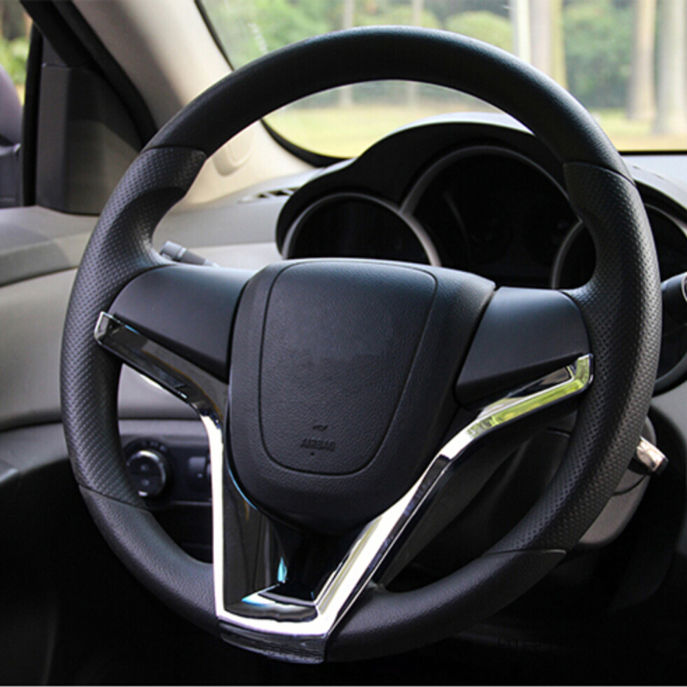 Car Accessories Fit For Chevrolet Cruze Trax Tracker Sonic car styling Steering Wheel Chrome Trim Cover Insert Sticker