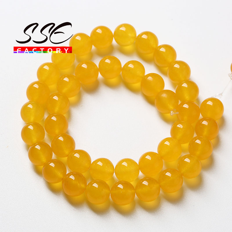 Natural Yellow Jades Beads Stone Round Loose Beads For Jewelry Making DIY Bracelet Necklaces Accessories 4 6 8 10 12mm 15"strand