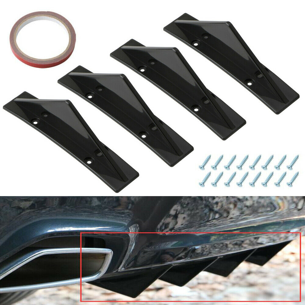 Universal Gloss Black 4 Shark Fins Car Rear Bumper Spoiler Wing Lip Diffuser Kit Car Accessories Interior Parts Car Products