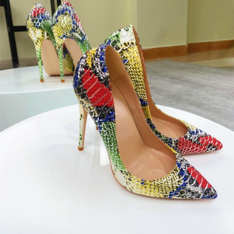 Colorful Snake Skin Patterned High Heels, Personalized And Fashionable Women's Singles Shoes 68