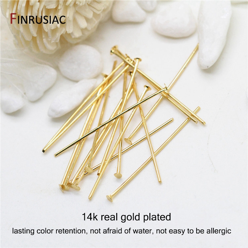Supplies For Jewelry 14K Real Gold Plated Flat Head Pins DIY Jewellery Making Components 50pcs/lot Promotion