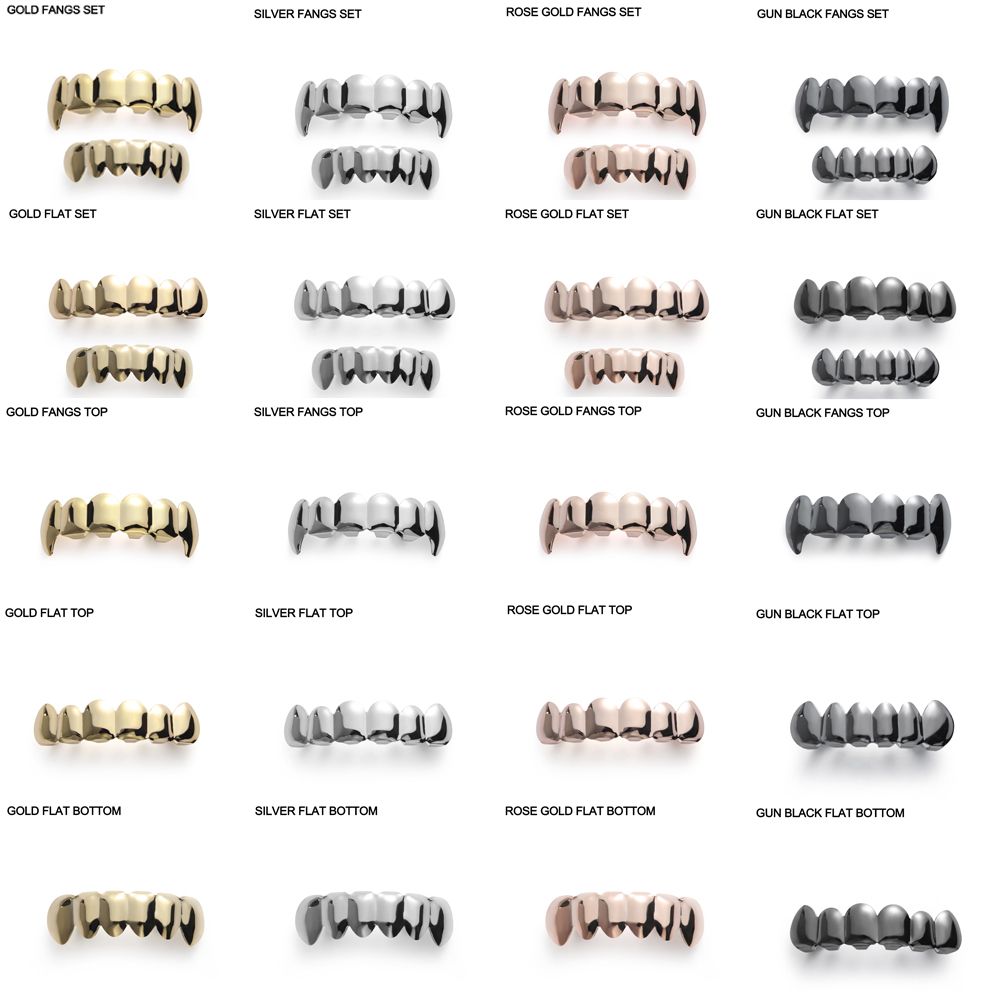 1PC Gold Plated Rhinestone Teeth Grillz Gangsta Body Jewelry Mold Kit Hip Hop Tooth Caps Top Bottom Grill Rapper Dental Jewelry
