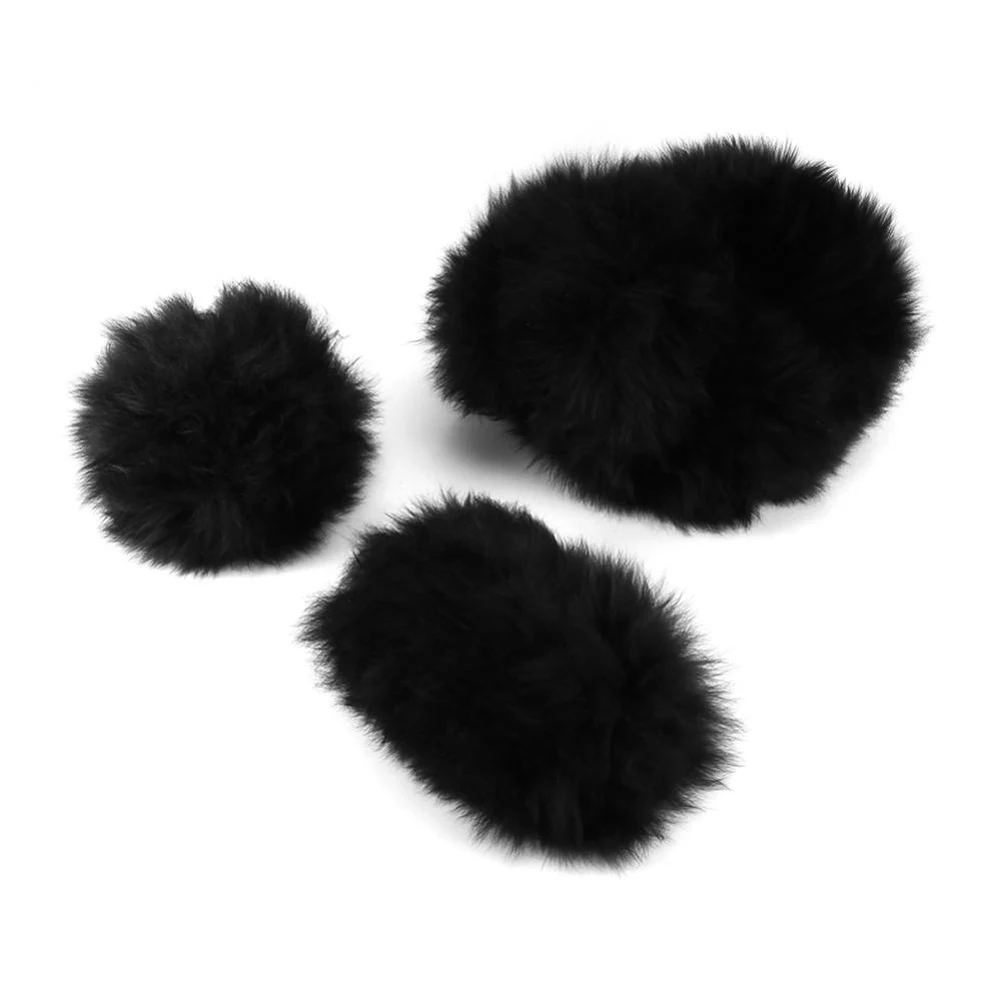3pcs 38cm Soft Winter Long Plush Warm Car Steering Wheel Cover Furry Handle Sleeves Woolen Handbrake Auto Accessories Black