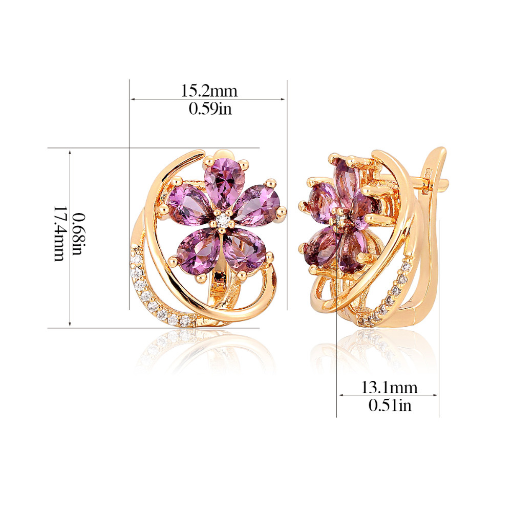 Five Petal Purple Flower Yellow Gold Color Huggies Hoop Earrings for Women Jewelry bijoux Aros pendientes oorbellen orecchini