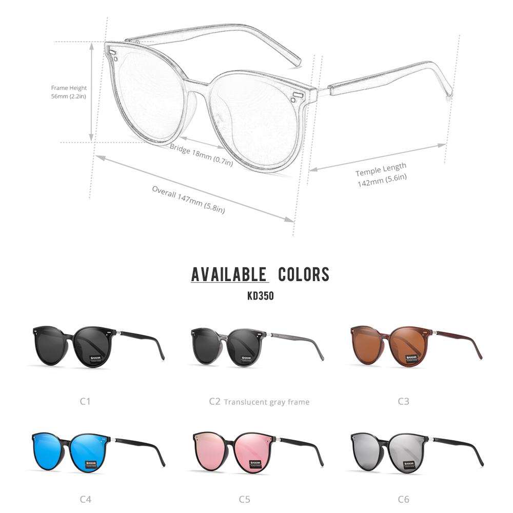 KDEAM Soft TR90 Material Women Sunglasses Cat Eye Polarized UV400 Mirror Sun Glasses Round Black Shades With Leather Case
