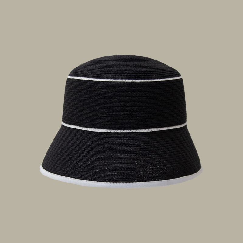 French Hepburn Style Summer Large Brim Bucket Hat Floppy Wide Brim Black White Sun Cap Beach Foldable 2022 Hats for Women Lady