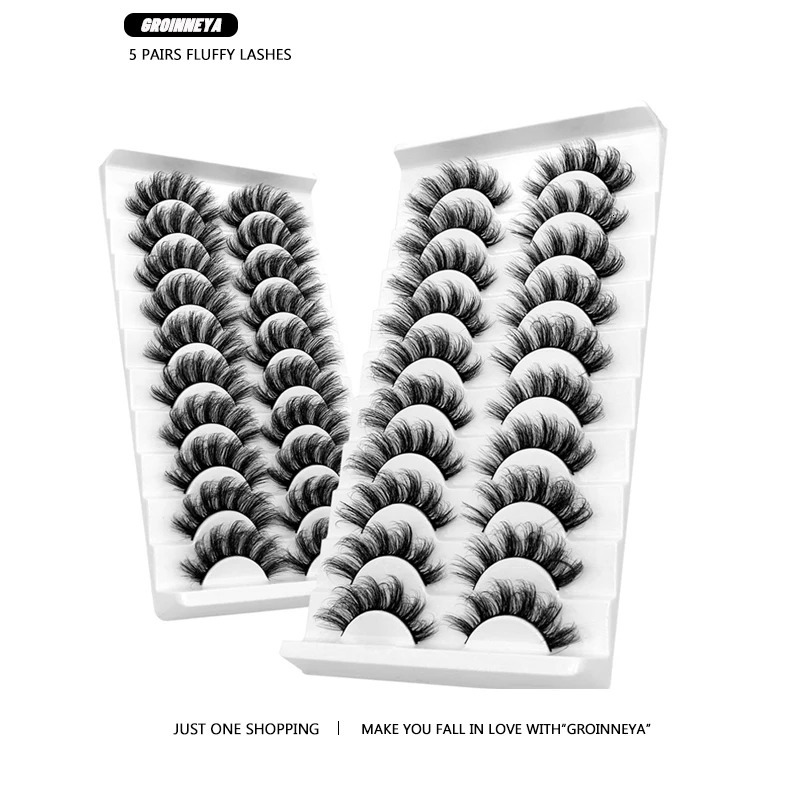 GROINNEYA Pairs 3D Faux Mink Lashes Fluffy Soft Wispy Natural long False Eyelashes Curly lashes wholesale lashes . 240624