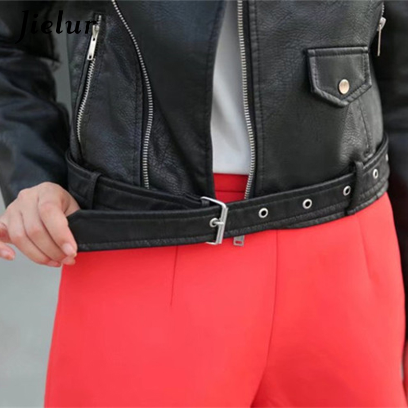 Jielur Autumn Winter Leather Jacket Women Black Zipper Short Coat Slim Korean PU Kpop Leather Clothing Mujer Coat 2021 New S-XL