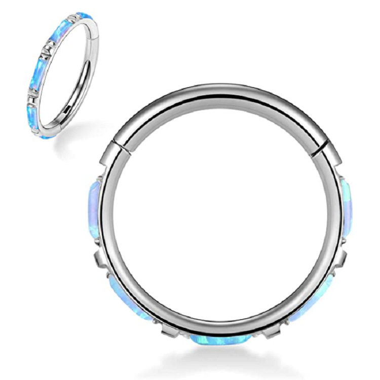 F136 Titanium Nose Ring Opal Hinged Septum Clicker Segment Ear Tragus Cartilage Helix Daith Lip Nose Sutd Body Piercing Jewelry