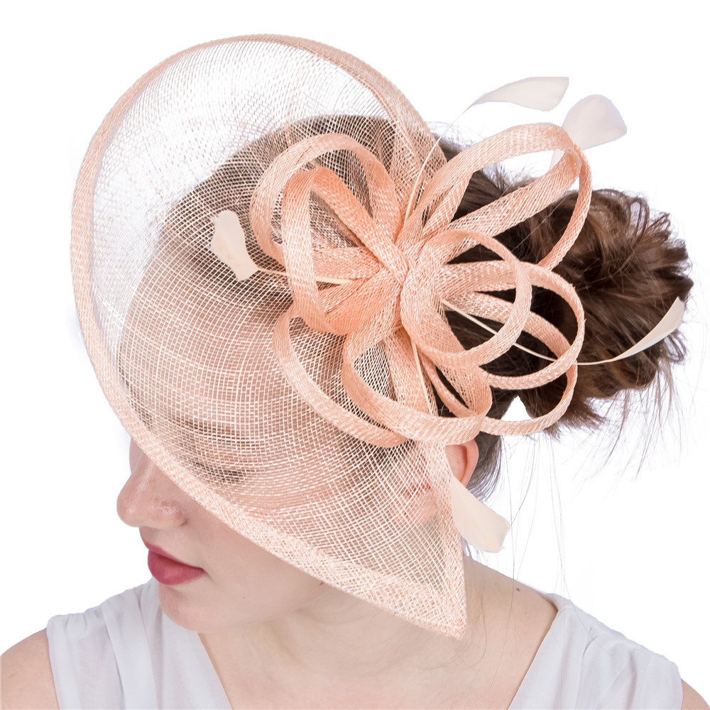 Sinamay Champagne Fascinators Hair Clip With Feather Women Cocktail Party Hair Accessory Ladies Wedding Feathers New Headwear