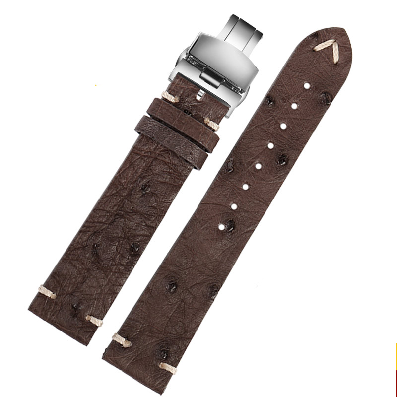 High Quality Ultra-thin soft handmade ostrich leather green general watch strap18 20mm 22mm Orange brown black watch straps Men