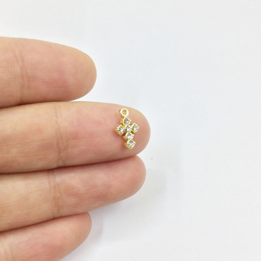 Eruifa 10pcs/8*6mm Tiny Cross Rhinestones Gold Plated Zinc Alloy Charms Pendant Jewelry DIY Necklace Bracelet Earrings 2 Colors