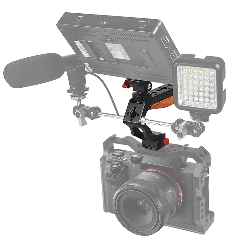 Camera Wooden Handle Quick Release Clamp Top Handle Hand Grip 1/4 3/8 Cold Shoe Mount Adapter for Cage Rig Monitor LED Holder