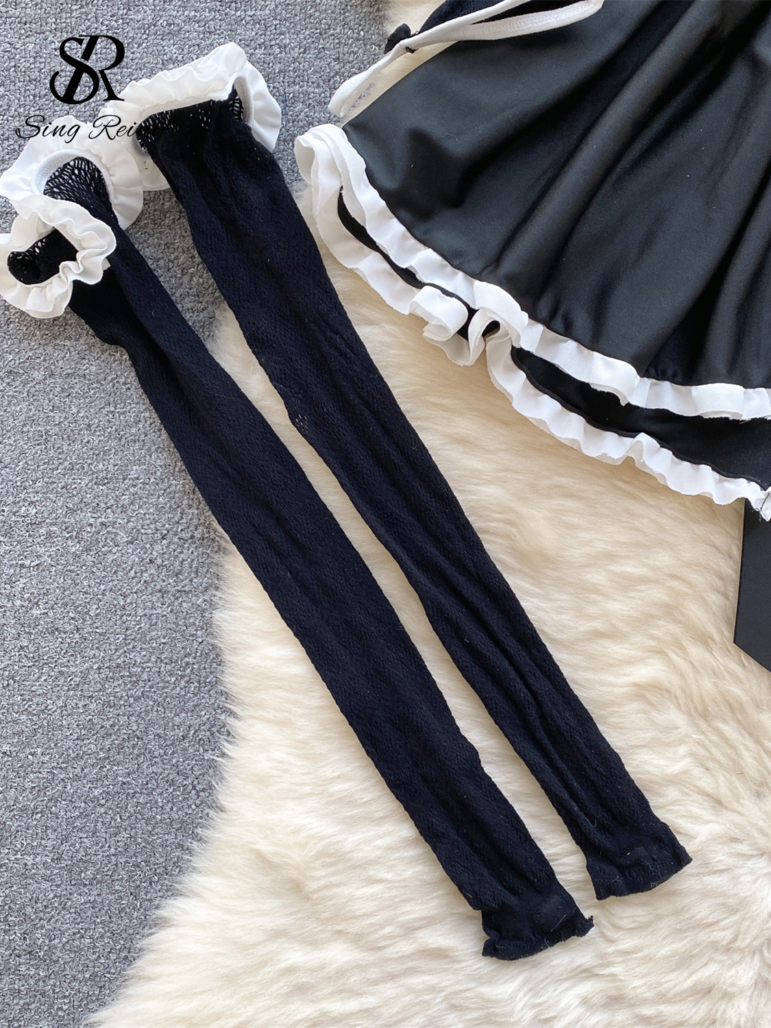 SINGREINY Erotic Uniform Sheer Sexy Pajamas Women Lace Hollow Out Slim Nightwear Hotsweet Cat Cosplay Mesh Porn Underwear Sets