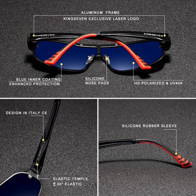 KINGSEVEN Design New Aluminum Men Brand Sunglasses HD Polarized Men's Sun Glasses Integrated Lens Eyewear Goggle Gafas De Sol