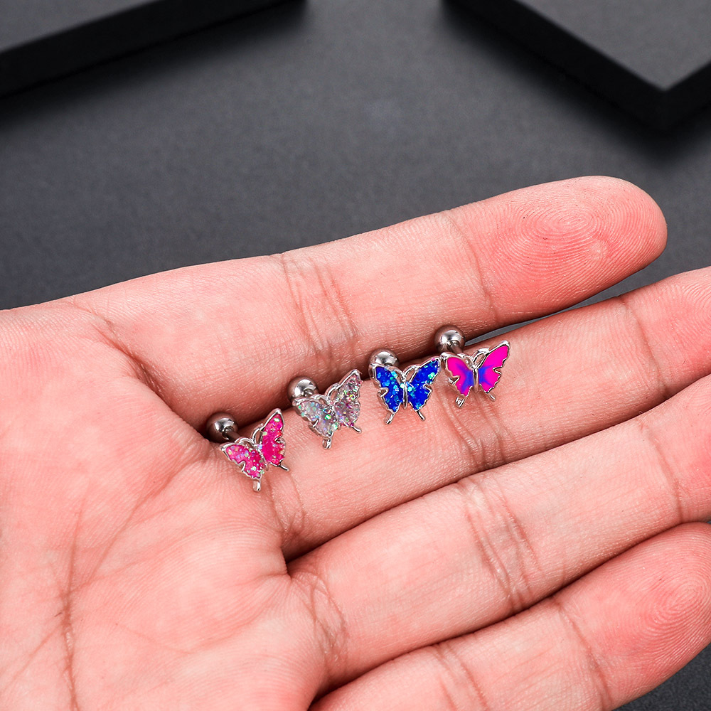 1Pcs New Rainbow Sequins Butterfly Tongue Piercing Barbell 14G Tongue Rings Surgical Steel Bars Tounge Ring Unisex Jewelry