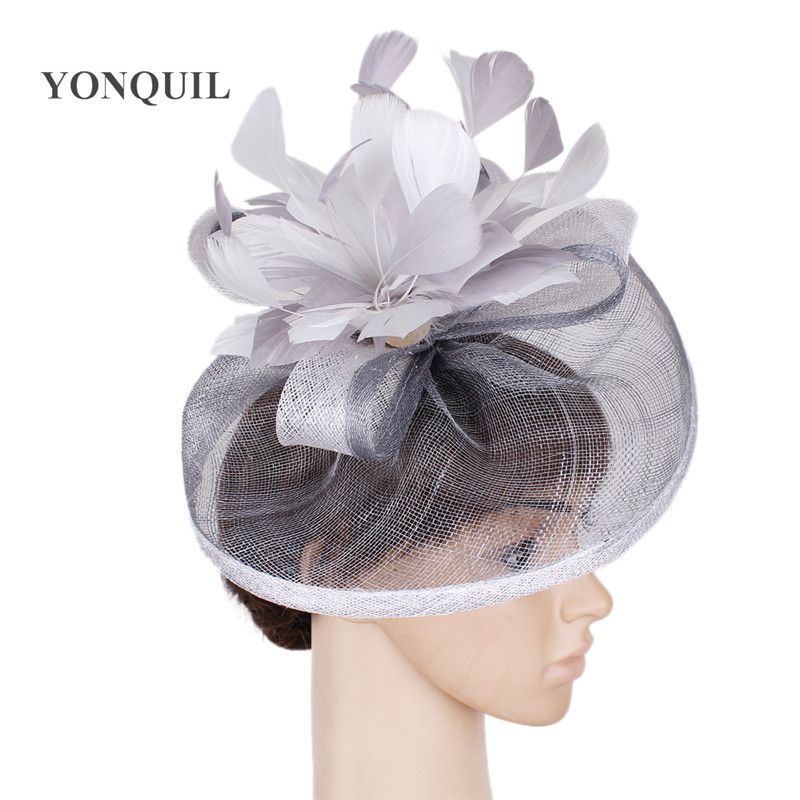 Women Green Sinamay Fascinator Hats With Beautiful Feather Flower Red Black Female Kentucky Derby Church Wedding Party Headbands
