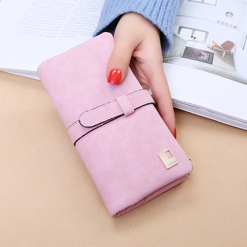 2023 Nubuck Leather Women's Wallet Solid Color Drawstring Zipper Long Wallet Luxury Brand Wallet Designer Card Holder Clutch
