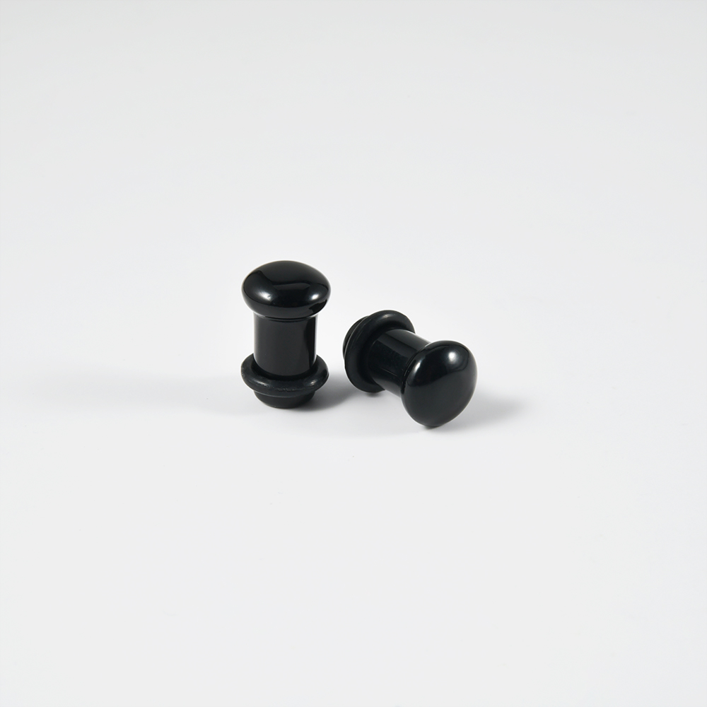 1Pai Black Obsidian Stone Single Flared Ear Plug Polished Convex Surface Solid Cat Eye Ear Expander Gauge Piercing Jewelry 2G-1"
