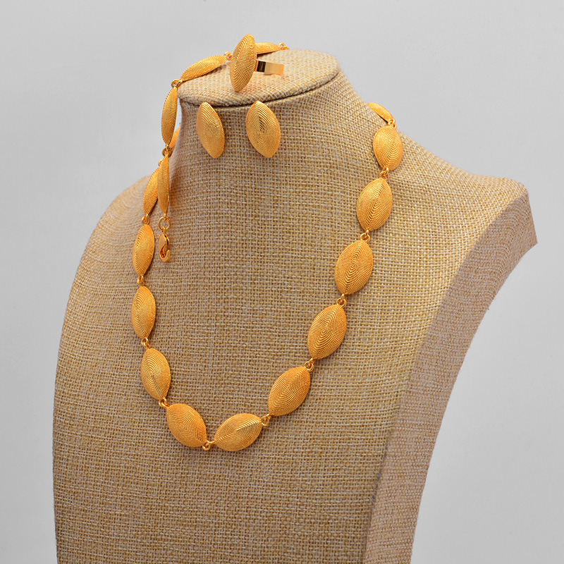 Dubai Gold Color Jewelry Sets For Women African Beads Necklace Earrings Party Wedding Bridal Accessories Bride Gift