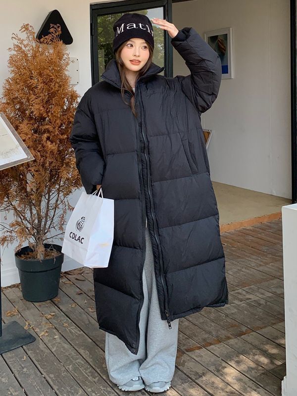 2023 New Winter Thick Warm Long Jackets Women Loose Stand Collar Scarf Puffer Jacket White Duck Down Coats Female Parkas F6.24#60