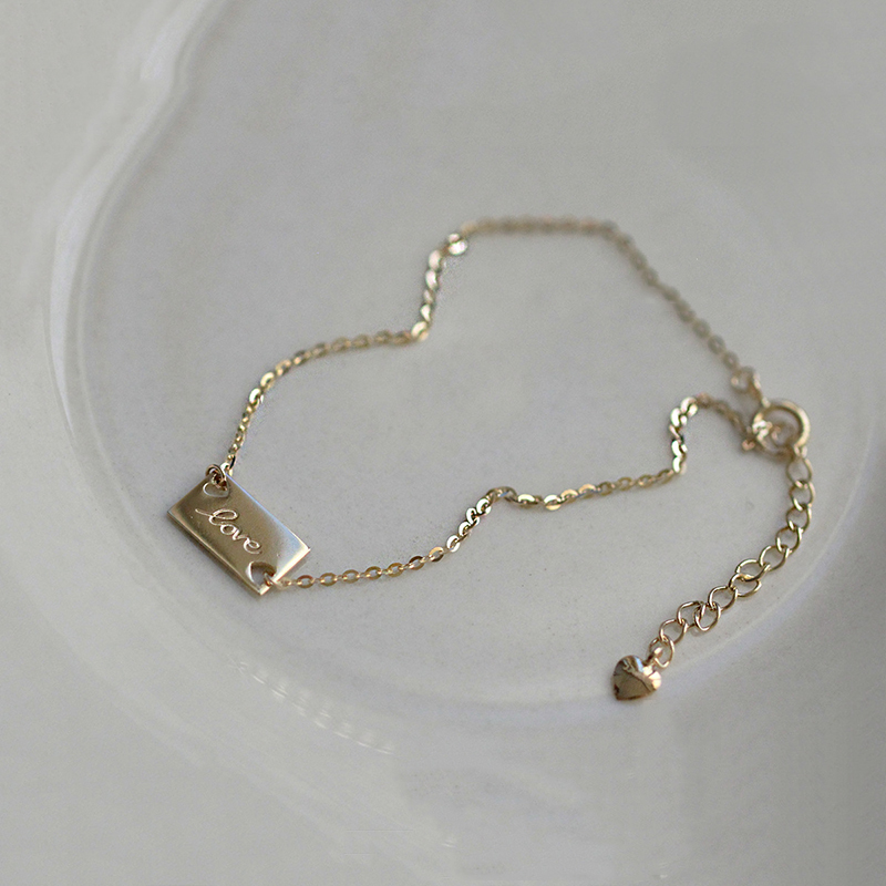 WOOZU Minimalist Letter Love Square Charm Bracelet Women 925 Sterling Silver French 14k Gold Plated Hip Hop Rock Bangle Jewelry