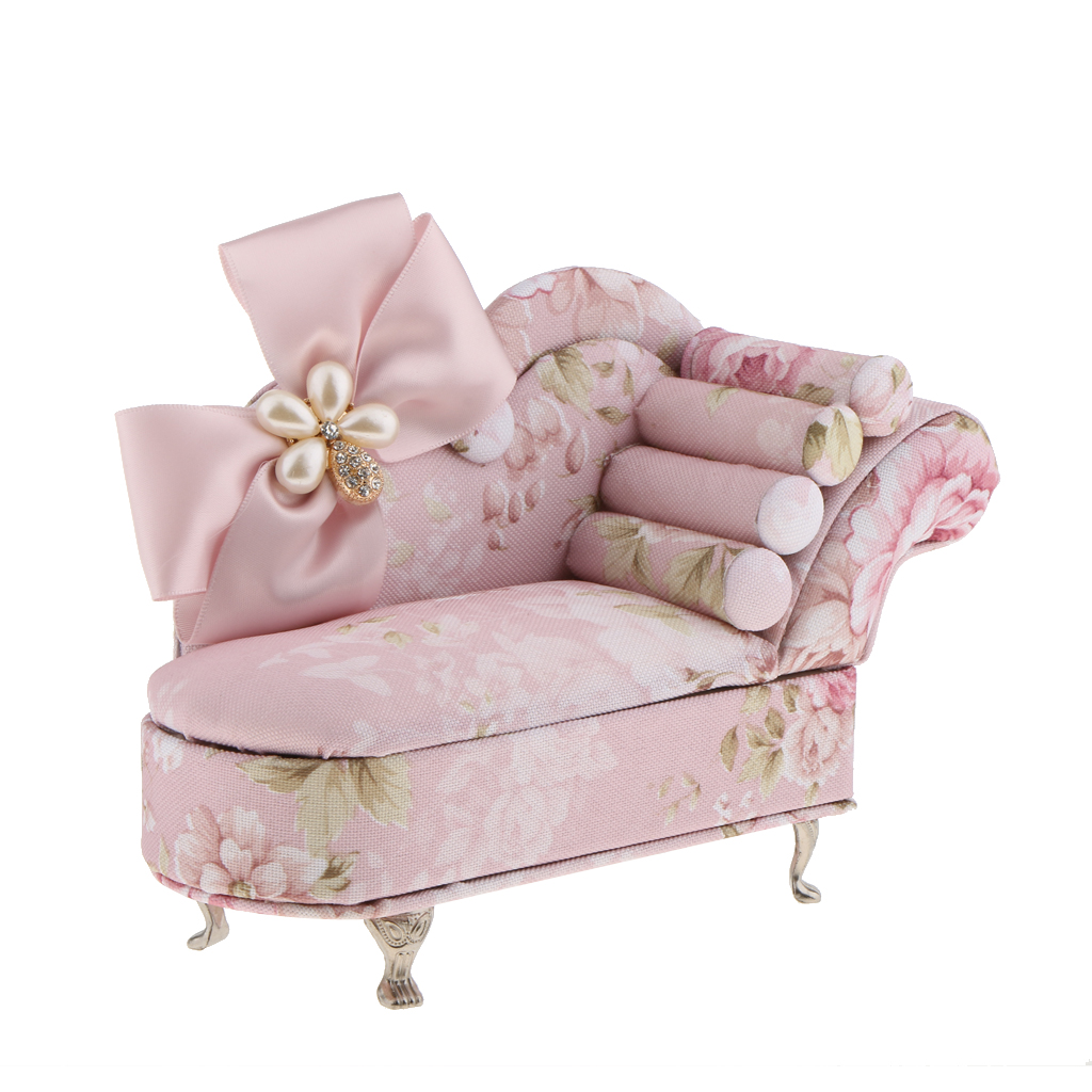 Small Sofa Furniture Shape Childrens Kids Musical Jewellery Box Perfect Gift Pink Butterfly Fabric Mini Furniture Jewelry Box