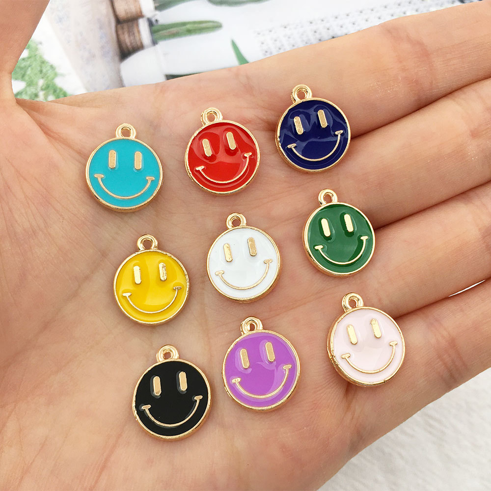 Hiqh Quality 20 Pieces/Lot Diameter 10mm Gold Color Cute Smile Face Charm Enamel Charms For Jewelry Making