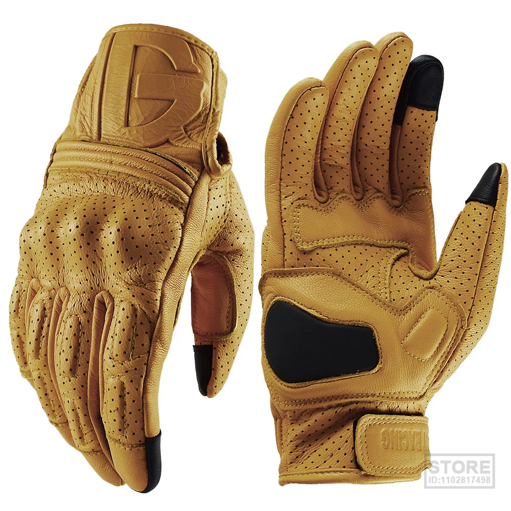 Breathable Motorcycle Gloves Genuine Leather Guantes Moto Motorbike Windproof Cycling Racing Men Women Goatskin
