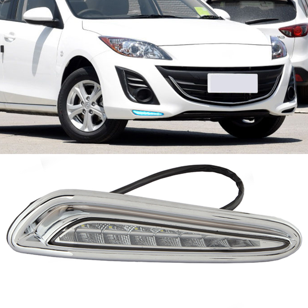 1 Set DRL For Mazda 3 Mazda3 Axela 2010 2011 2012 2013 Daytime Running Lights fog lamp Yellow turn signal 12V Daylight