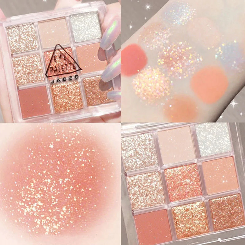 Snow Sequin 9-Color Eye Shadow Palette Glitter Snowflake Diamond Pink Eye Shadow Korean Charming Contour Eyes Make Up Palette 240624