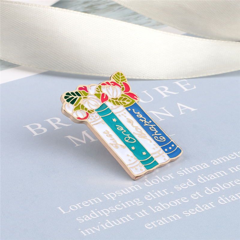 Flowers Books Enamel Pins Reading Book Brooch Custom Backpack Clothes Lapel Pin Fun Bookworm Badge Jewelry Gift for Kids Friends