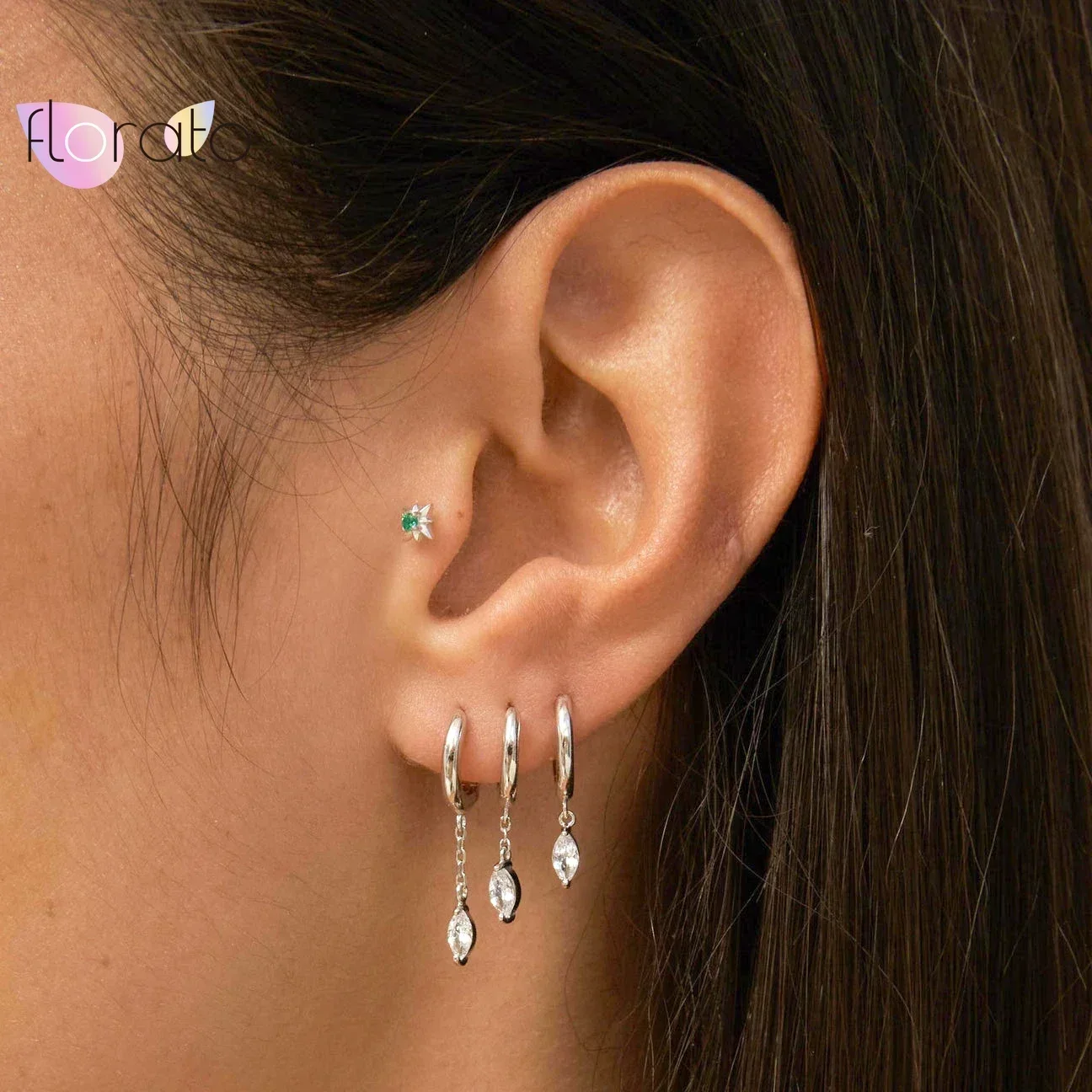 925 Sterling Silver Needle Star Water Drop Pendants Hoop Earrings For Women INS Charming Crystal Earrings Wedding Party Jewelry