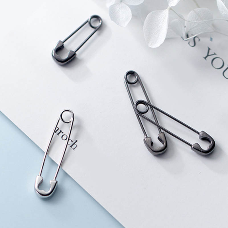 European Punk Hip Hop Safety Pin Stud Earrings Genuine 925 Sterling Silver Earring for Women and Men Party Jewelry Gift