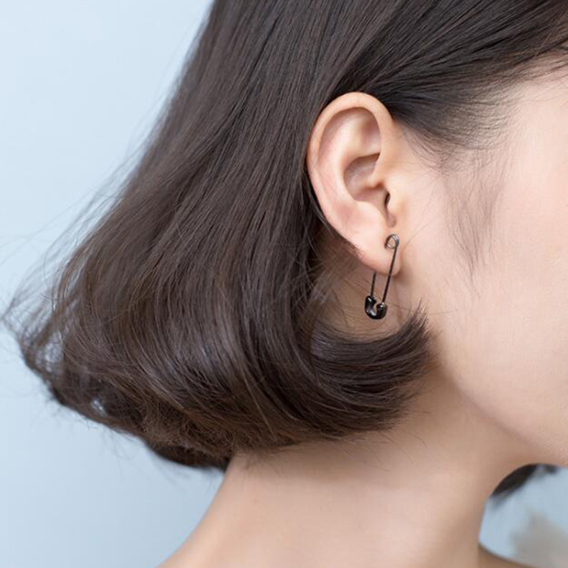 European Punk Hip Hop Safety Pin Stud Earrings Genuine 925 Sterling Silver Earring for Women and Men Party Jewelry Gift