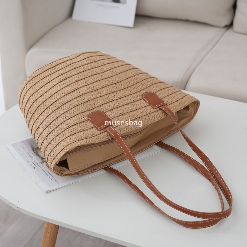 Fashionable women's high-end leisure handbag straw woven bag beach bag handcrafted practical large capacity cotton thread vegetable basket travel