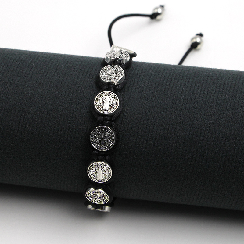 Handmade St. Benedict Medal Bracelet Braided Rosary Coin Beaded Cross Classic Prayer Bracelets Religious Catholic jewelry