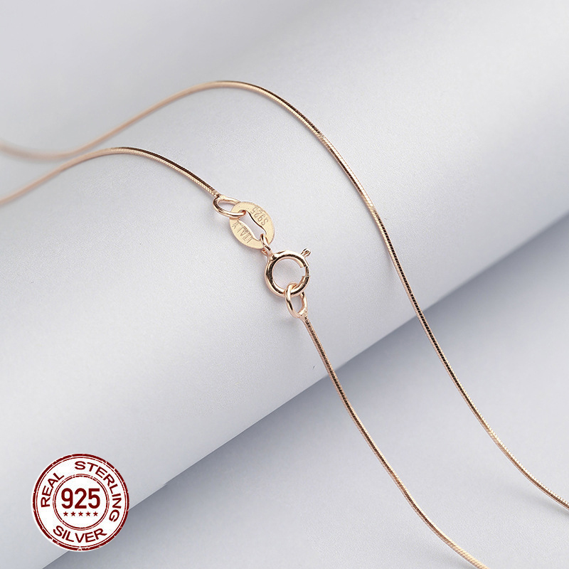 Solid 925 Sterling Silver 1mm Snake Chain Necklace for Women Men,Silver /Gold Fine Jewelry Chain Fit Pendant 40/45/50/55/60/70cm